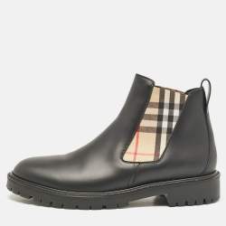 Burberry Black Leather Vintage Check Allostock Chelsea Boots Size 41.5