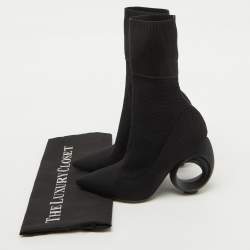 Burberry Black Knit Stretch Fabric Kimberley Pointed Toe Ankle Boots Size 37