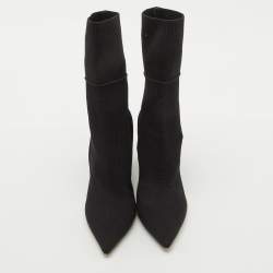 Burberry Black Knit Stretch Fabric Kimberley Pointed Toe Ankle Boots Size 37