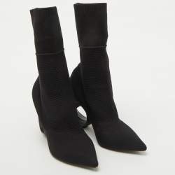 Burberry Black Knit Stretch Fabric Kimberley Pointed Toe Ankle Boots Size 37