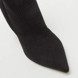 Burberry Black Knit Stretch Fabric Kimberley Pointed Toe Ankle Boots Size 37