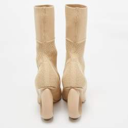 Pre Owned Burberry Beige Knit Fabric Sculpted Heel Ankle Length Boots Size 39