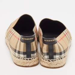 Burberry Beige/Black House Check Fabric and Leather Espadrille Flats Size 38