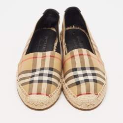 Burberry Beige/Black House Check Fabric and Leather Espadrille Flats Size 38