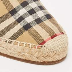 Burberry Beige/Black House Check Fabric and Leather Espadrille Flats Size 38