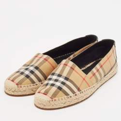 Burberry Beige/Black House Check Fabric and Leather Espadrille Flats Size 38
