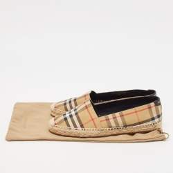 Burberry Beige/Black House Check Fabric and Leather Espadrille Flats Size 38