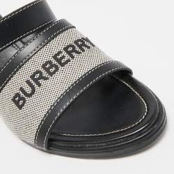 Burberry Black Canvas and Leather Honour Slide Sandals Size 38.5