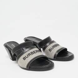Burberry Black Canvas and Leather Honour Slide Sandals Size 38.5