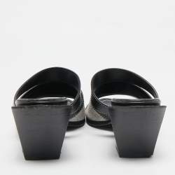 Burberry Black Canvas and Leather Honour Slide Sandals Size 38.5