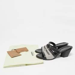 Burberry Black Canvas and Leather Honour Slide Sandals Size 38.5