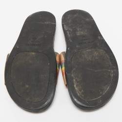 Burberry Beige Vintage Rainbow Check Canvas Ashmore Flat Slide Sandals Size 38