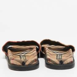 Burberry Beige Vintage Rainbow Check Canvas Ashmore Flat Slide Sandals Size 38