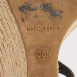 Pre Owned Burberry Beige/Brown Canvas and Leather Ankle Strap Espadrille Wedge Sandals Size 38.5