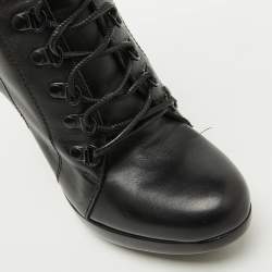 Burberry Black Leather Buckle Detail Mid Calf Platform Boots Size 37.5