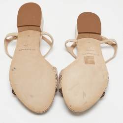 Pre Owned Burberry Beige Laser Cut Patent Leather Adenvale Ankle Strap Sandals Size 40