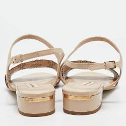 Pre Owned Burberry Beige Laser Cut Patent Leather Adenvale Ankle Strap Sandals Size 40