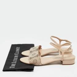 Pre Owned Burberry Beige Laser Cut Patent Leather Adenvale Ankle Strap Sandals Size 40