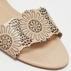 Pre Owned Burberry Beige Laser Cut Patent Leather Adenvale Ankle Strap Sandals Size 40