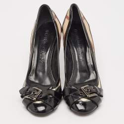 Burberry Black Canvas and Leather Pointed Toe Pumps Size 39.5