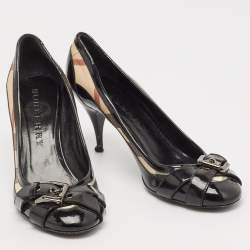 Burberry Black Canvas and Leather Pointed Toe Pumps Size 39.5