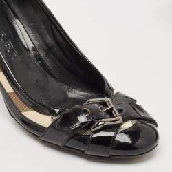 Burberry Black Canvas and Leather Pointed Toe Pumps Size 39.5