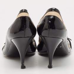 Burberry Black Canvas and Leather Pointed Toe Pumps Size 39.5