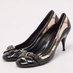 Burberry Black Canvas and Leather Pointed Toe Pumps Size 39.5