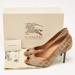 Burberry Brown Coated Canvas and Leather Ellaline Peep Toe Pumps Size 37