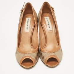 Burberry Brown Coated Canvas and Leather Ellaline Peep Toe Pumps Size 37