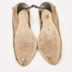 Burberry Brown Coated Canvas and Leather Ellaline Peep Toe Pumps Size 37