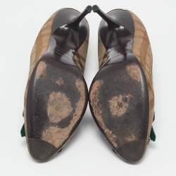 Burberry Brown/Green Patent Leather and Canvas Pumps Size 40