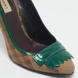 Burberry Brown/Green Patent Leather and Canvas Pumps Size 40