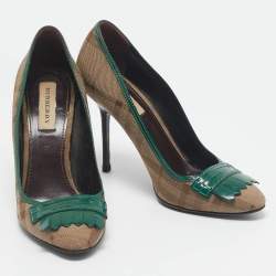 Burberry Brown/Green Patent Leather and Canvas Pumps Size 40