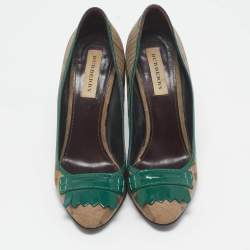 Burberry Brown/Green Patent Leather and Canvas Pumps Size 40