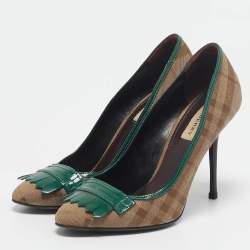 Burberry Brown/Green Patent Leather and Canvas Pumps Size 40