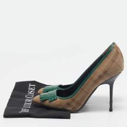 Burberry Brown/Green Patent Leather and Canvas Pumps Size 40