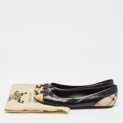 Burberry Black Patent Leather and Coated Canvas Ballet Flats Size 38