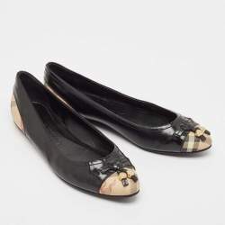 Burberry Black Patent Leather and Coated Canvas Ballet Flats Size 38