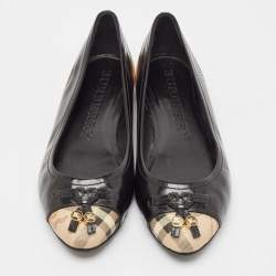 Burberry Black Patent Leather and Coated Canvas Ballet Flats Size 38