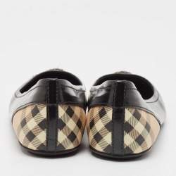 Burberry Black Patent Leather and Coated Canvas Ballet Flats Size 38