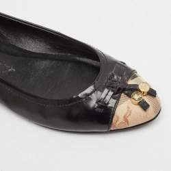 Burberry Black Patent Leather and Coated Canvas Ballet Flats Size 38