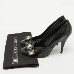 Pre Owned Burberry Black Patent Leather Buckle Detail Pumps Size 39