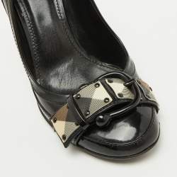 Pre Owned Burberry Black Patent Leather Buckle Detail Pumps Size 39