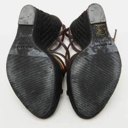 Burberry Brown/Beige Leather and Check PVC Platform Wedge Espadrille Sandals Size 38