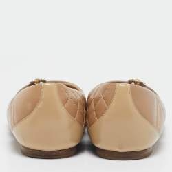 Burberry Beige Quilted Patent and Leather Avon Ballet Flats Size 37