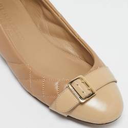 Burberry Beige Quilted Patent and Leather Avon Ballet Flats Size 37