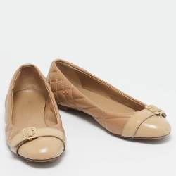Burberry Beige Quilted Patent and Leather Avon Ballet Flats Size 37