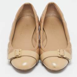 Burberry Beige Quilted Patent and Leather Avon Ballet Flats Size 37
