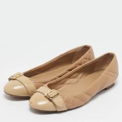 Burberry Beige Quilted Patent and Leather Avon Ballet Flats Size 37